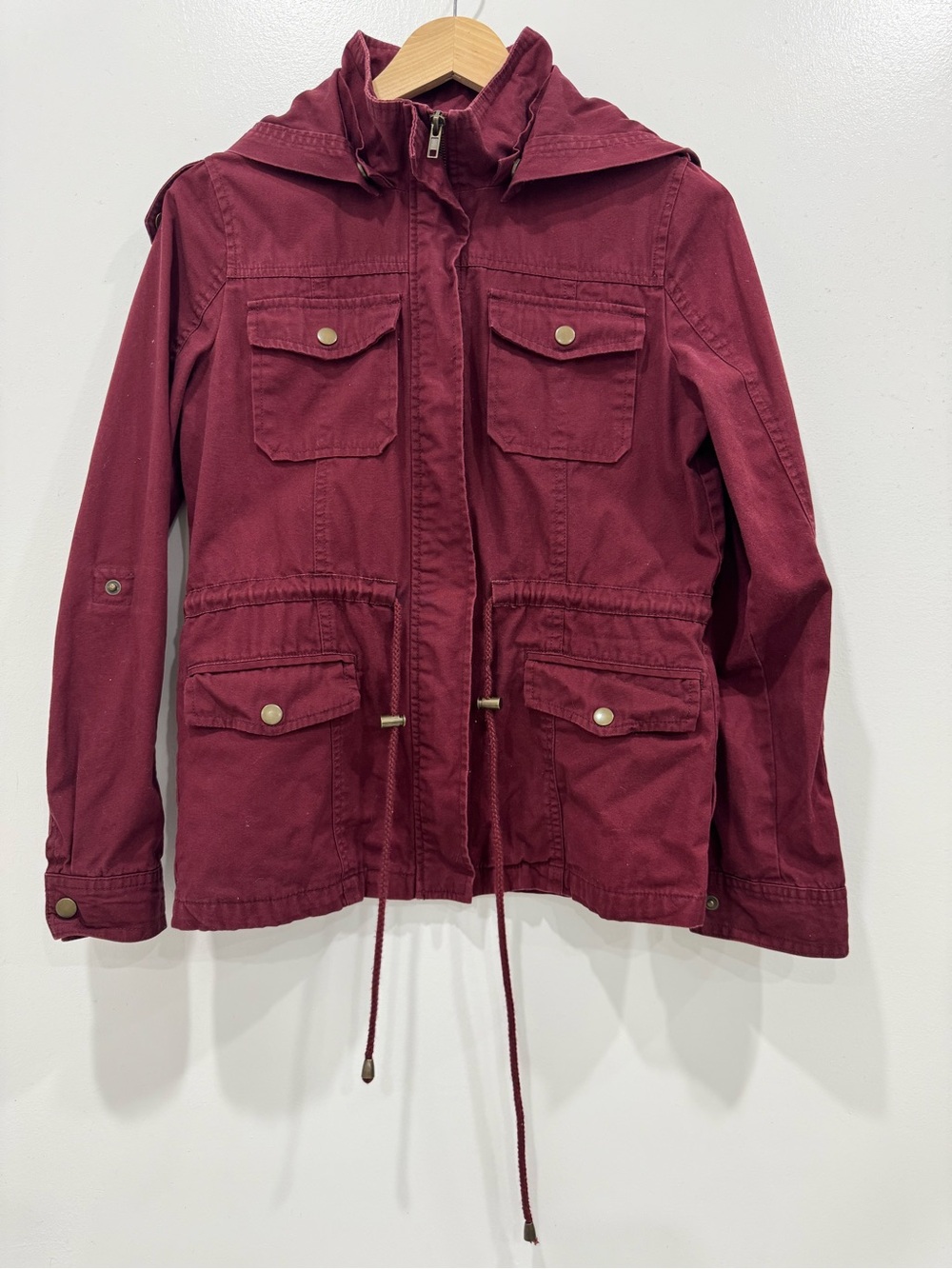 Chocolate USA Women's Burgundy Hooded Utility Anorak Jacket Size S Cotton